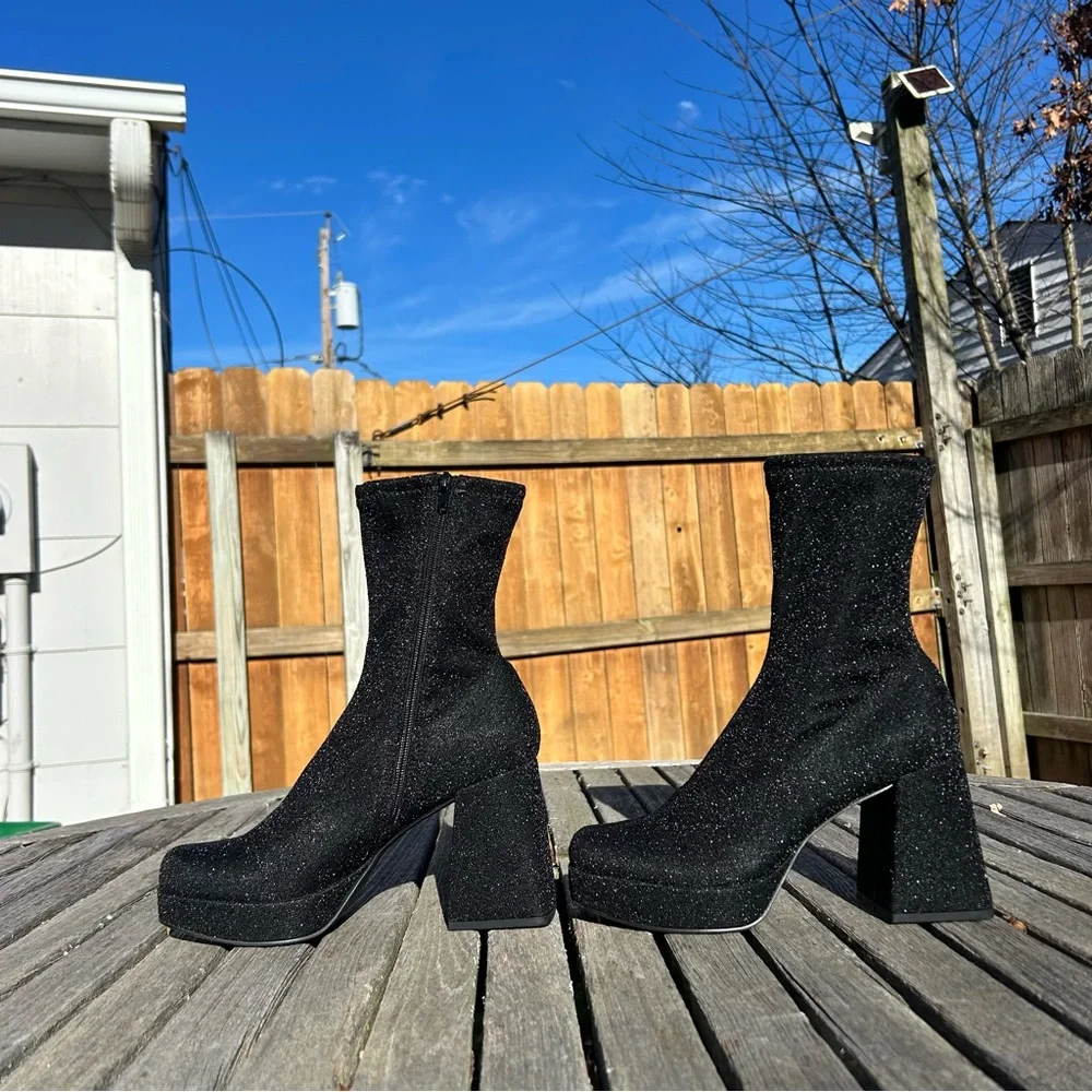 Abound Steffie platform bootie in‎ black glitter size 7.5 club alternative punk